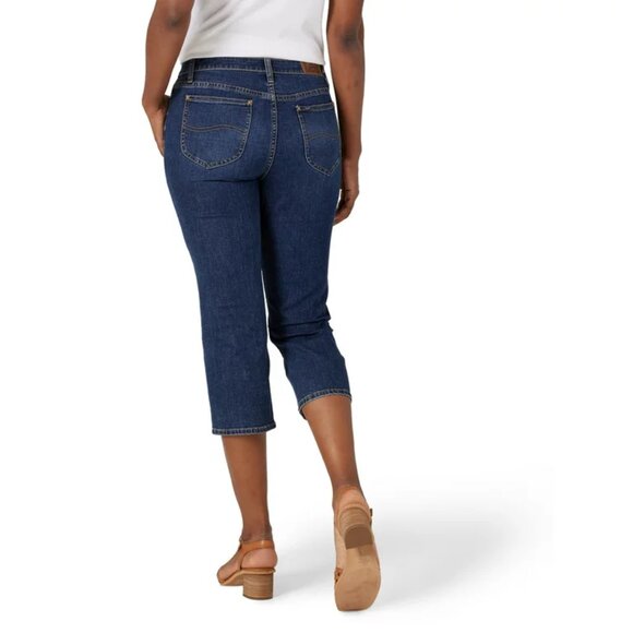 Lee Capri Jeans Mid Rise Regular Fit Womens Sz 22M Blue Denim Dark Wash Stretch - Picture 6 of 9